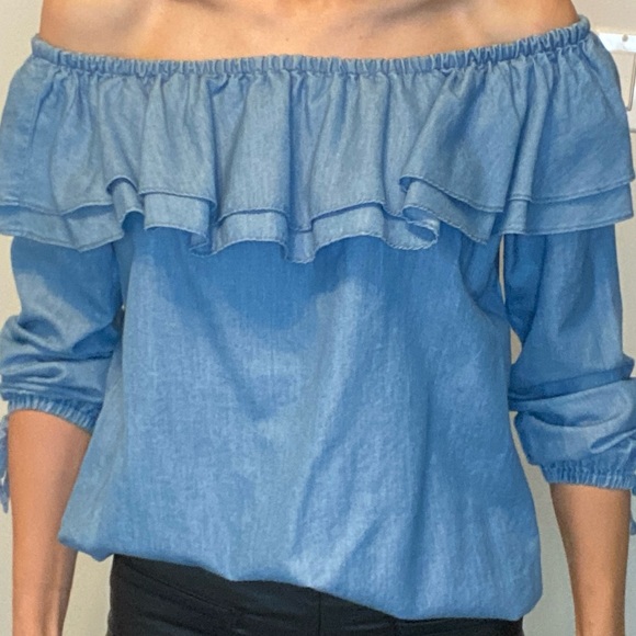 Michael Kors Demin off the shoulder Blouse - Sz S - Picture 3 of 10
